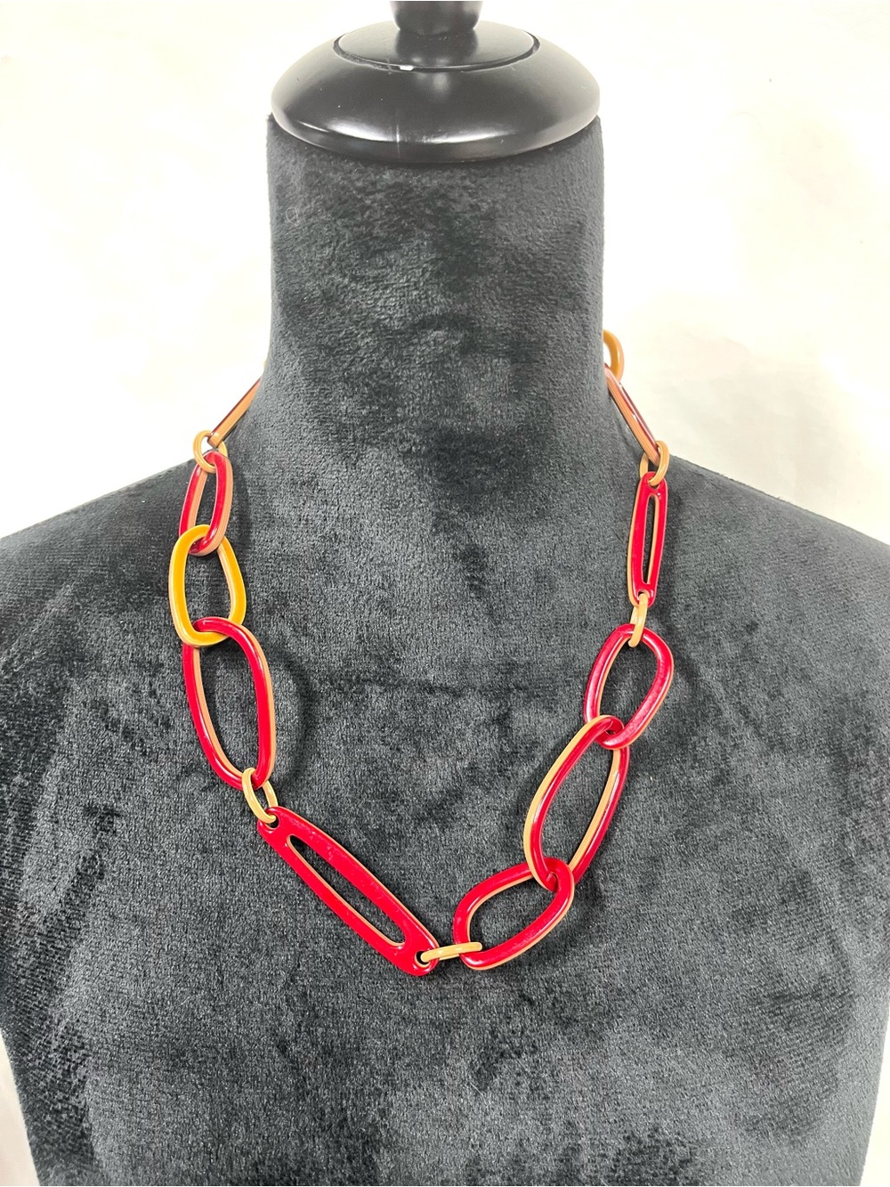 LA LOOP Eyeglasses Holders Necklace Acetate Links Red & Tan Sterling Clasp - Picture 3 of 13